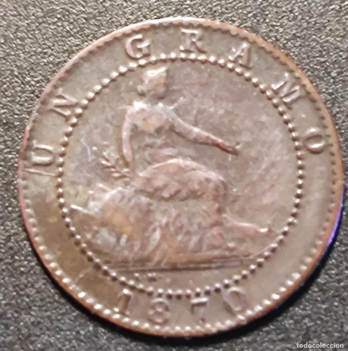 Monedas de Espa&ntilde;a: MONEDA DEL GOBIERNO PROVISIONAL 1870 1 CENTIMO BC+ - Foto 1