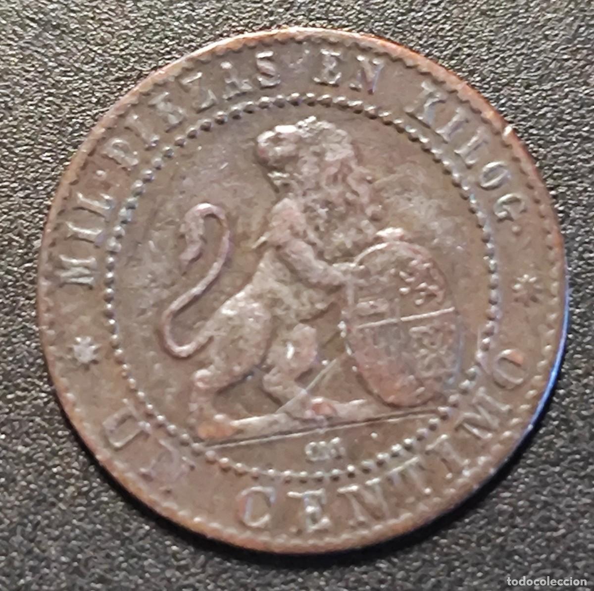 Monedas de Espa&ntilde;a: MONEDA DEL GOBIERNO PROVISIONAL 1870 1 CENTIMO BC+ - Foto 2
