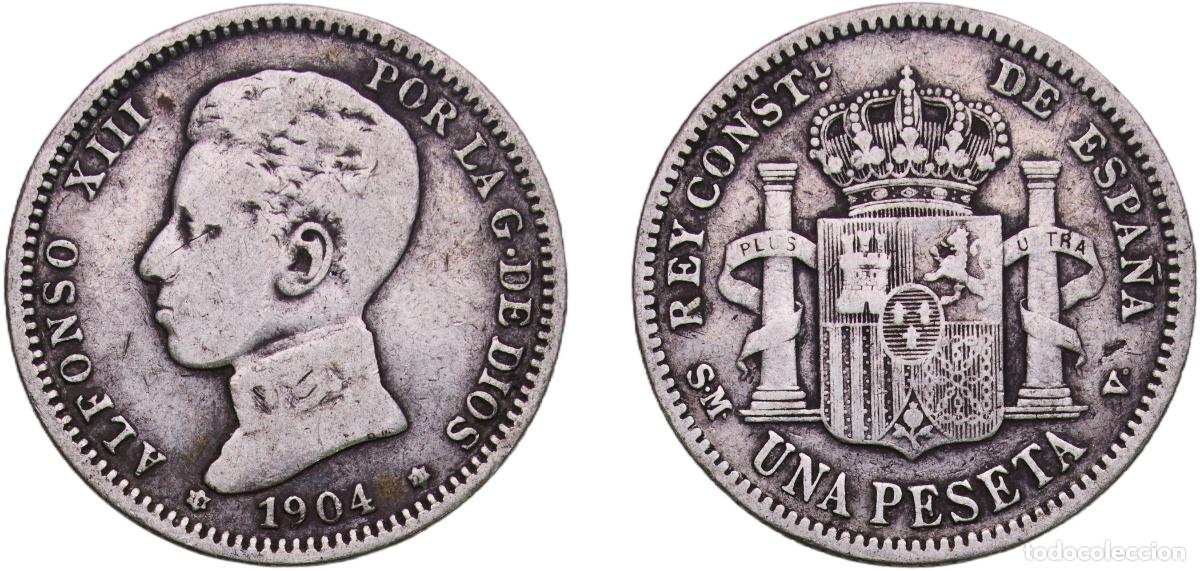 Moedas de Espanha: Spain Kingdom 1904 19-04 SMV 1 Peseta - Alfonso XIII (4th portrait) Silver (.835) Royal Mint of Sp