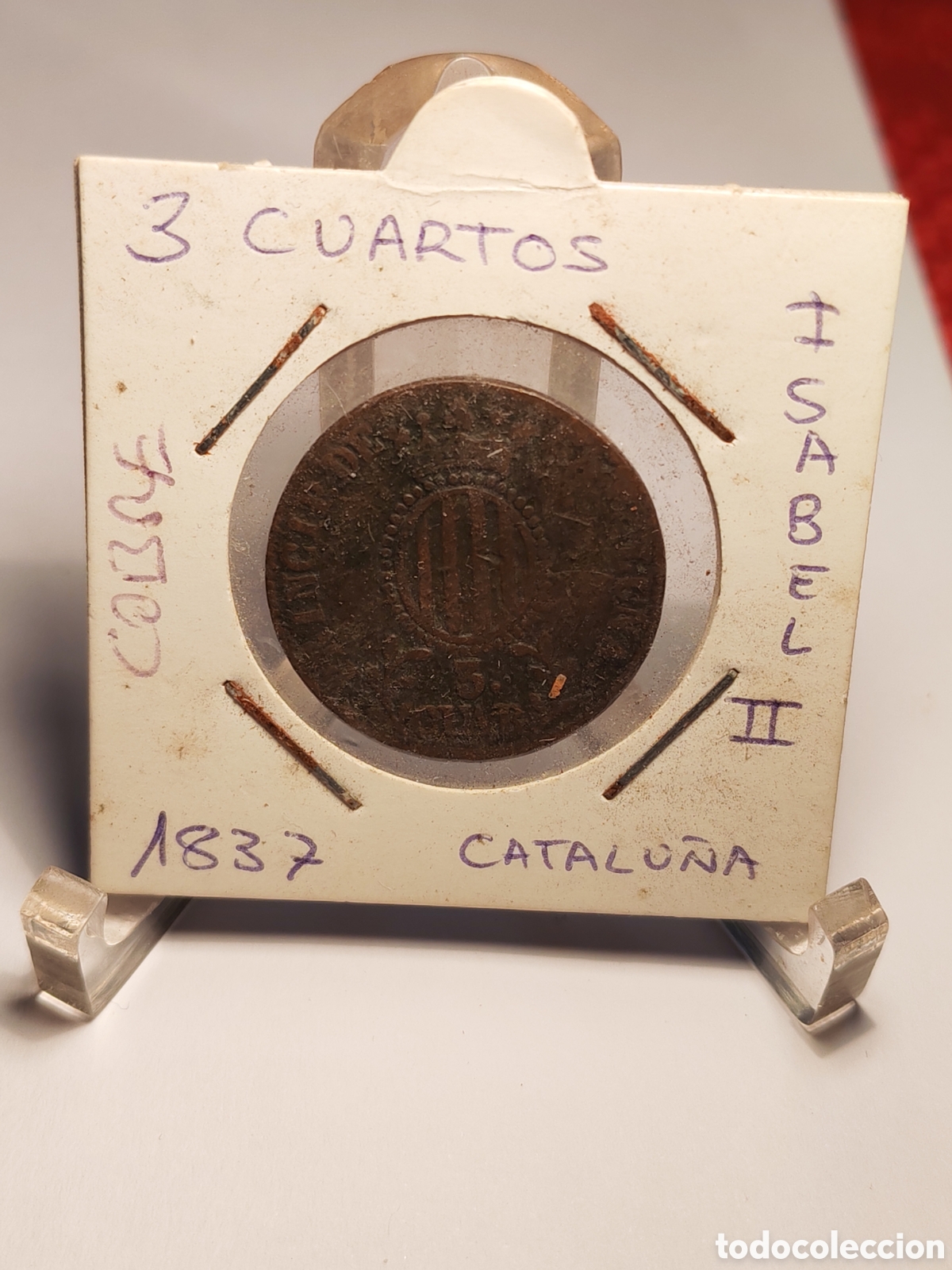 Moedas de Espanha: Isabel II . 3 Quartos 1837 . CATALU&Ntilde;A. cobre