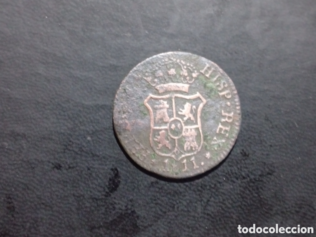 Monedas de Espa&ntilde;a: Moneda de 3 quartos Barcelona 1811 Isabel II - Foto 2