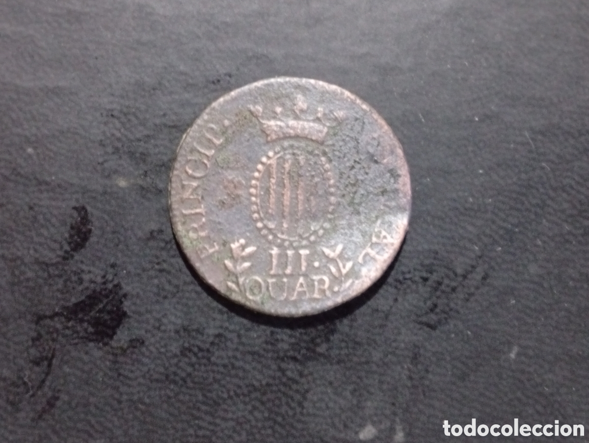 Monedas de Espa&ntilde;a: Moneda de 3 quartos Barcelona 1811 Isabel II - Foto 1