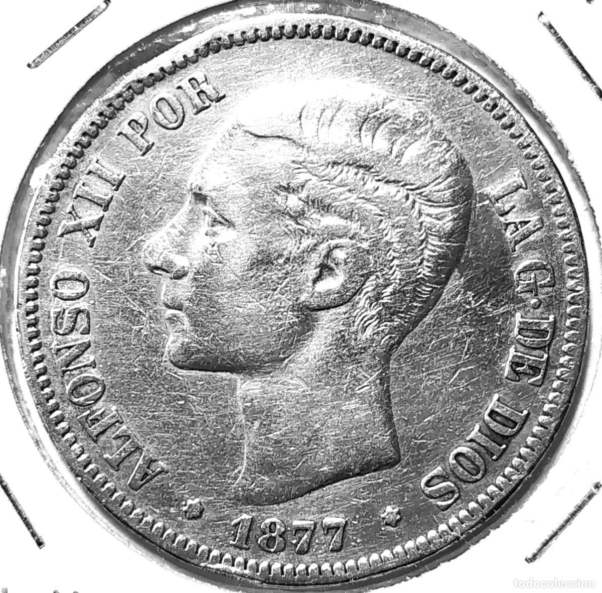 Coins of Spain: ESPAÑA (1875-1885) - 5 PESETAS 1877 DM M - ALFONSO XII - A - 24,50 GR. PLATA 0,900 - DIAMETRO 37,50