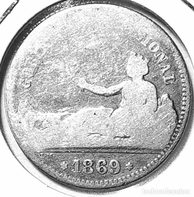 Coins of Spain: ESPAÑA (1869-1874) - 1 PESETA 1869 SN-M - LIBERTAD SENTADA - A - 5 GR. PLATA 0,835 - DIAMETRO 23 mm
