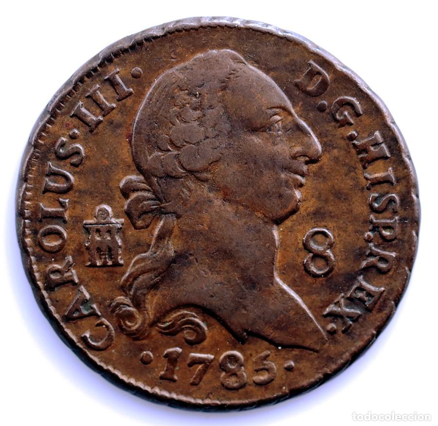 Coins of Spain: SC. Spain-Carlos III. 8 Maraved&iacute;s 1785. Segovia MBC+/VF+ Cobre 11,7 g.