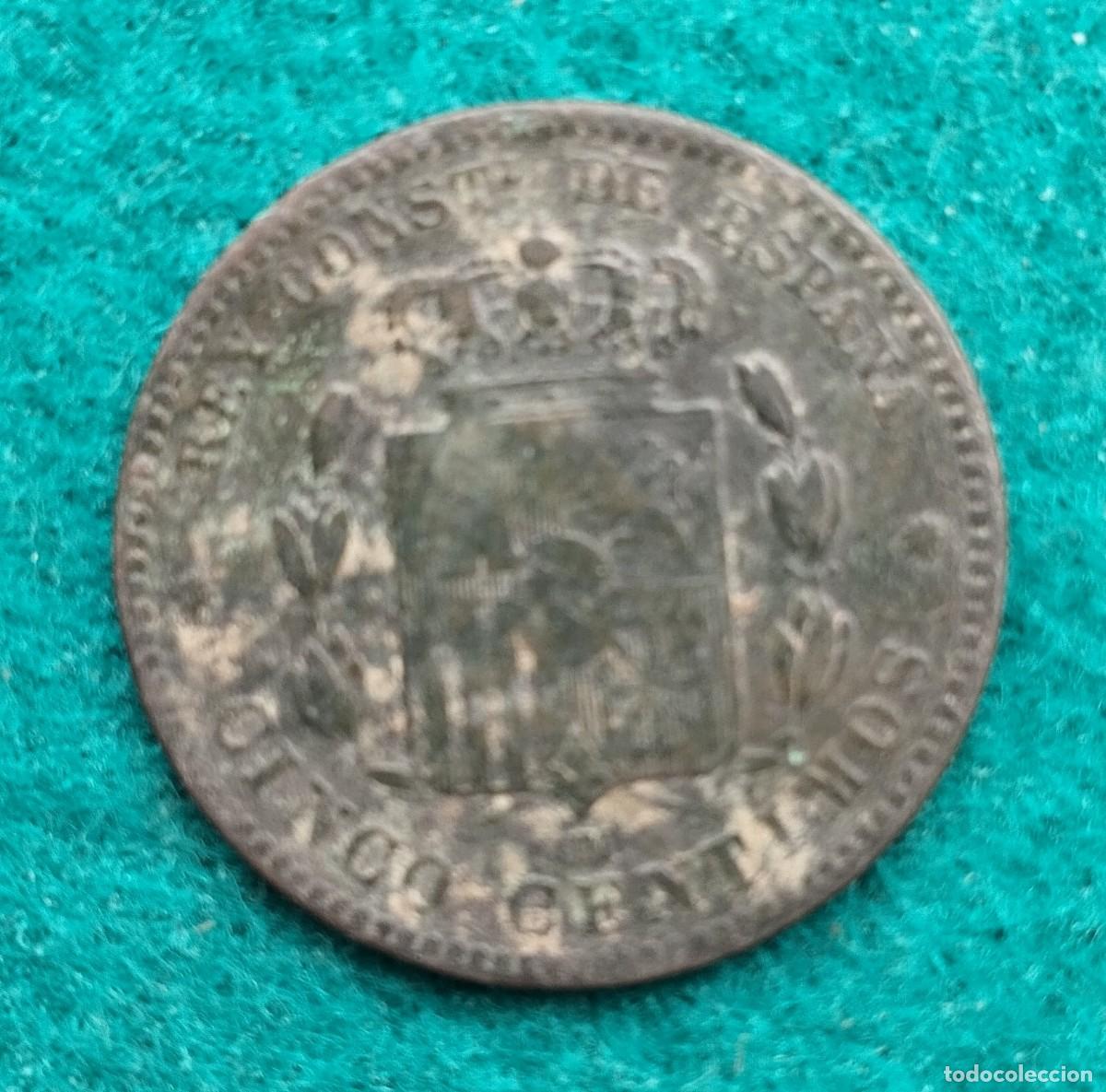 Monedas de Espa&ntilde;a: Moneda 5 centimos Alfonso XII - Foto 2