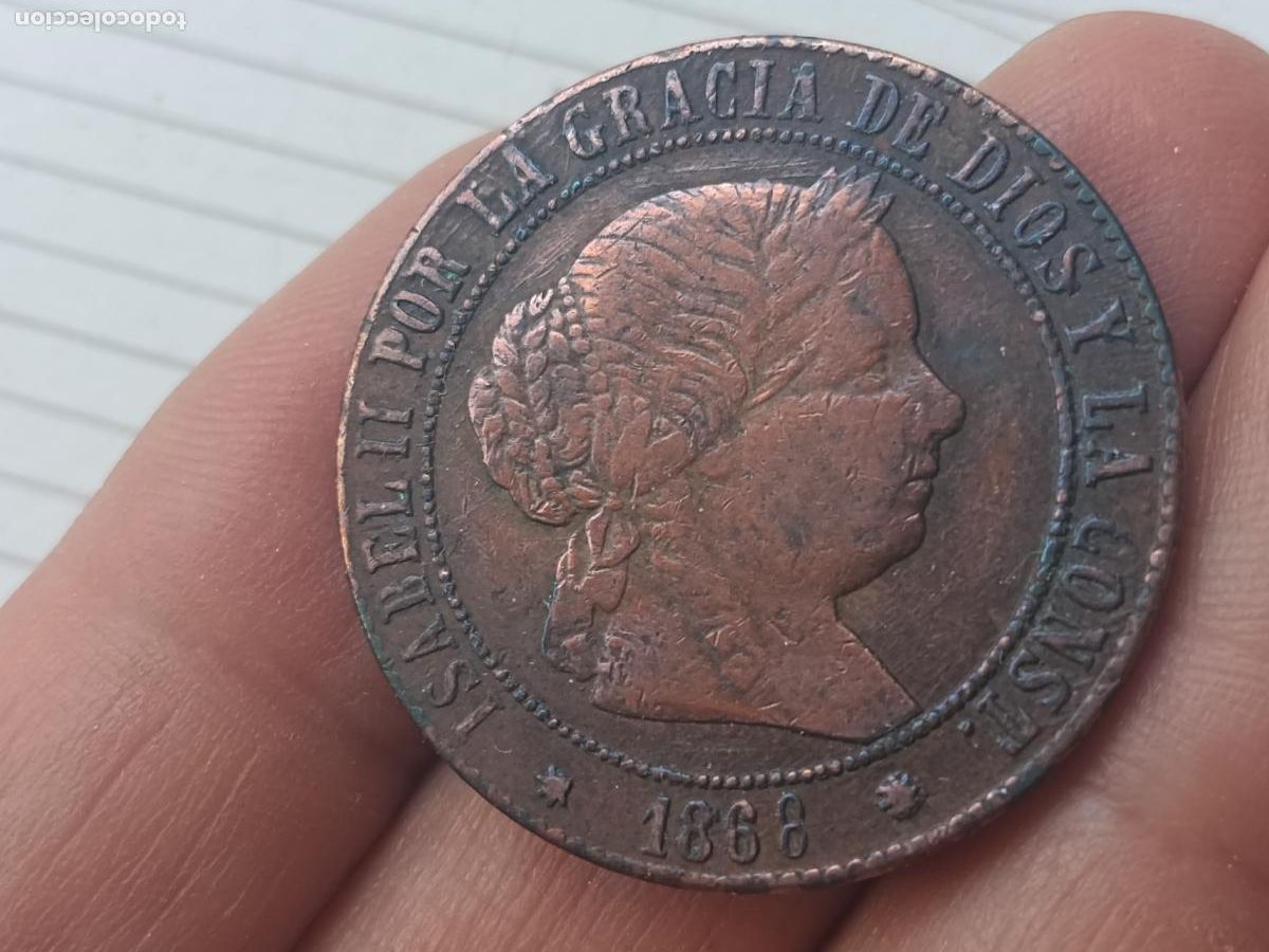 Monedas de Espa&ntilde;a: 5 c&eacute;ntimos de escudo 1868, Isabel II - Foto 1