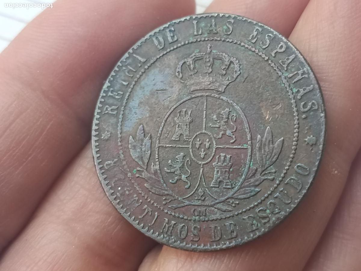 Monedas de Espa&ntilde;a: 5 c&eacute;ntimos de escudo 1868, Isabel II - Foto 2