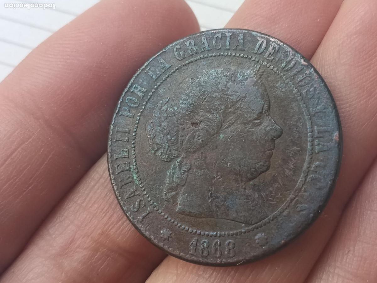 Monedas de Espa&ntilde;a: 5 c&eacute;ntimos de escudo 1868, Isabel II - Foto 1