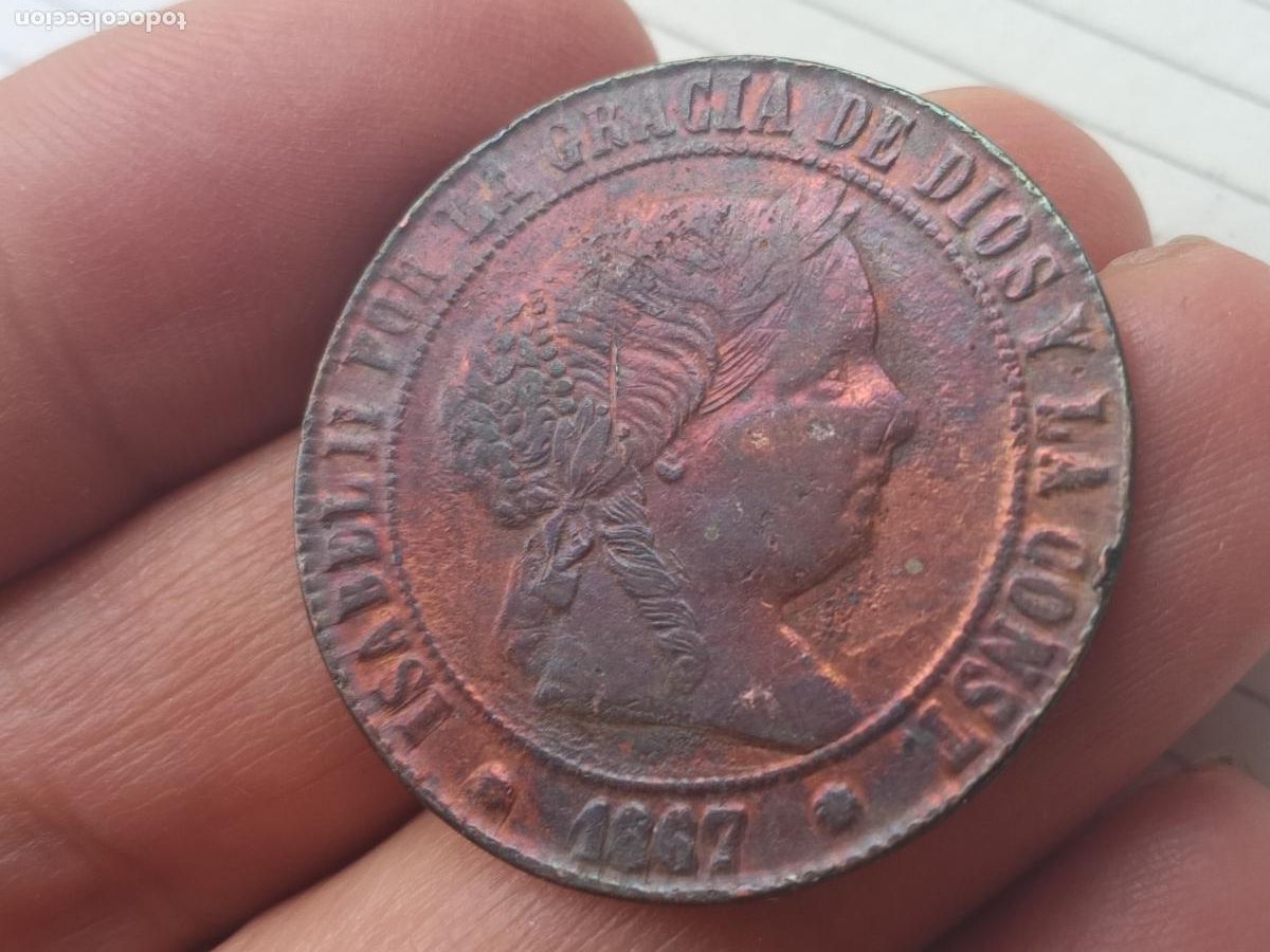 Monedas de Espa&ntilde;a: 5 c&eacute;ntimos de escudo 1867, Isabel II - Foto 1