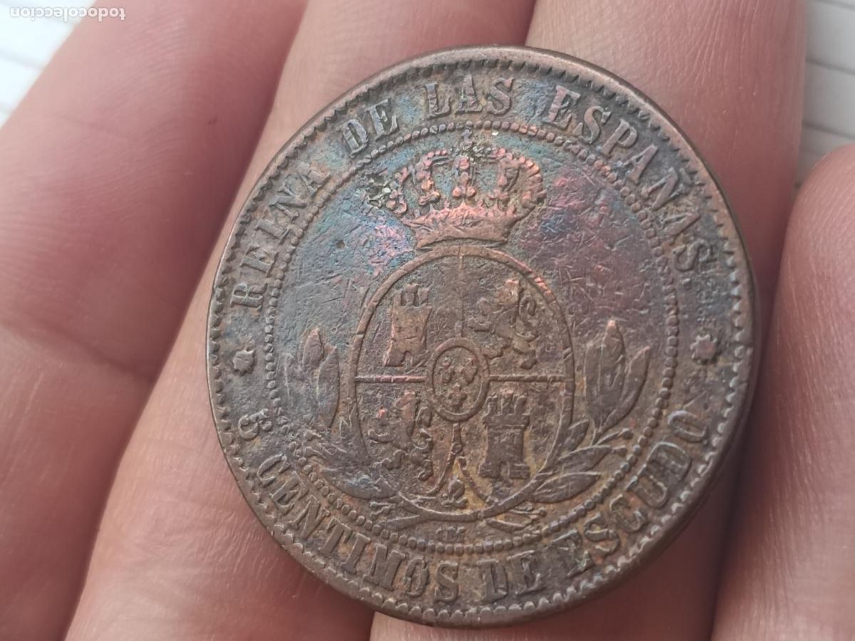 Monedas de Espa&ntilde;a: 5 c&eacute;ntimos de escudo 1868, Isabel II - Foto 2