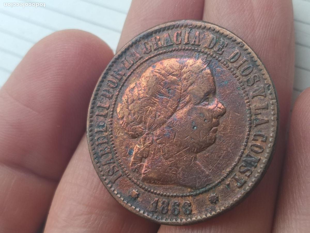 Monedas de Espa&ntilde;a: 5 c&eacute;ntimos de escudo 1868, Isabel II - Foto 1