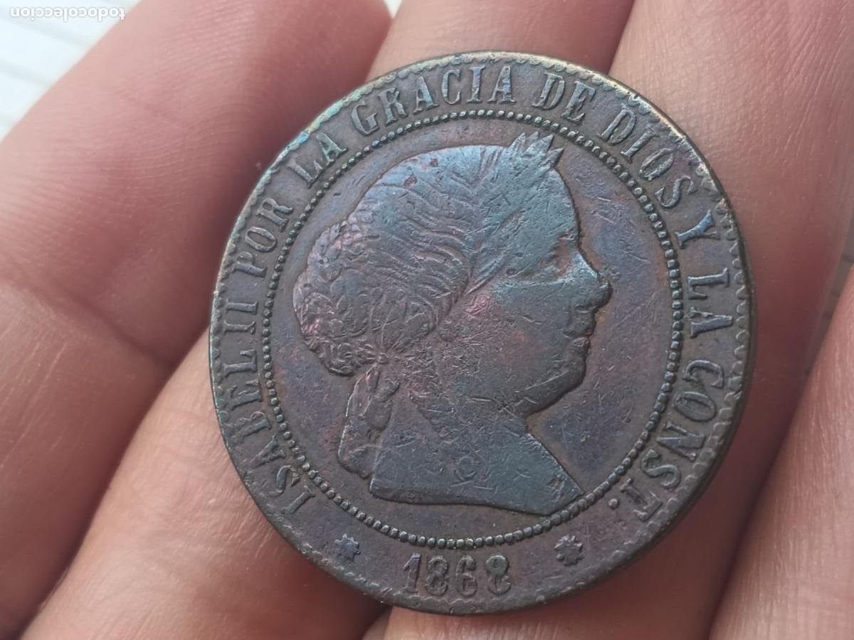 Monedas de Espa&ntilde;a: 5 c&eacute;ntimos de escudo 1868, Isabel II - Foto 1