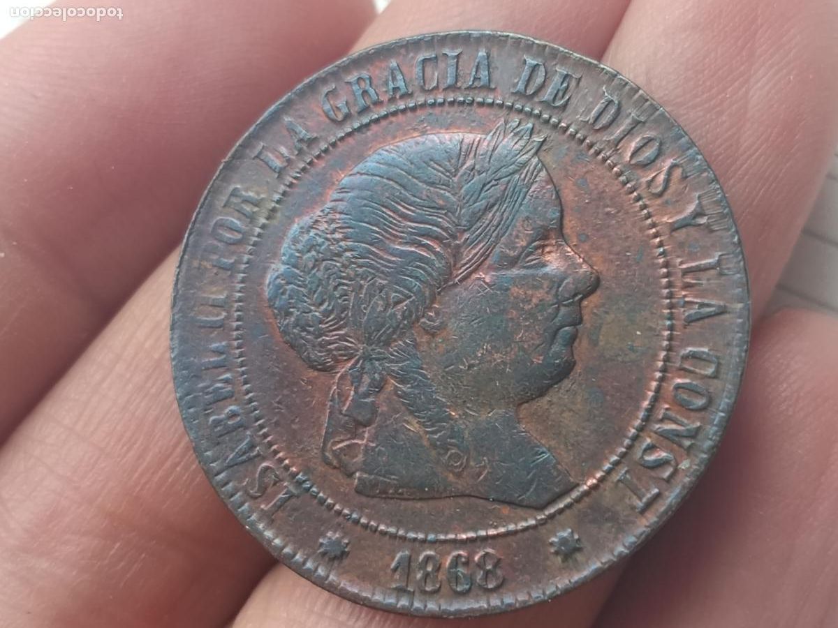Monedas de Espa&ntilde;a: 5 c&eacute;ntimos de escudo 1868, Isabel II - Foto 1