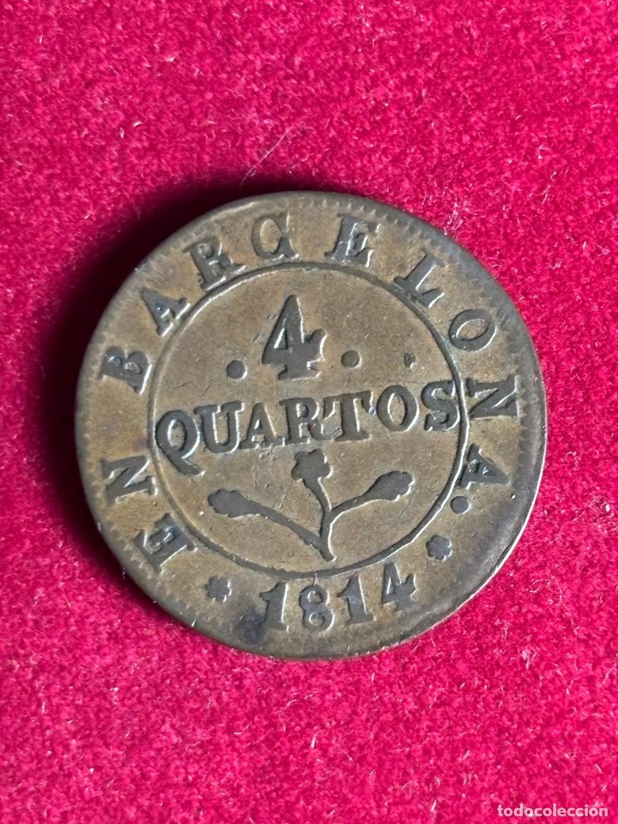 Monedas de Espa&ntilde;a: Napoleon, 4 cuartos 1814 Barcelona - Foto 1