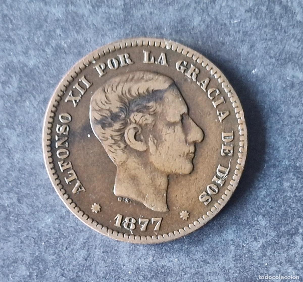Monedas de Espa&ntilde;a: 5 CENTIMOS DE 1877 DE ALFONSO XII - Foto 2
