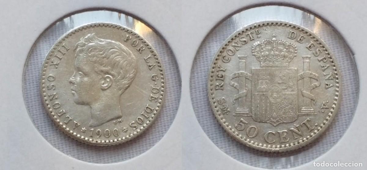Monedas de Espa&ntilde;a: 50 C&Eacute;NTIMOS 1900 *0 *0 ALFONSO XIII MBC - Foto 3