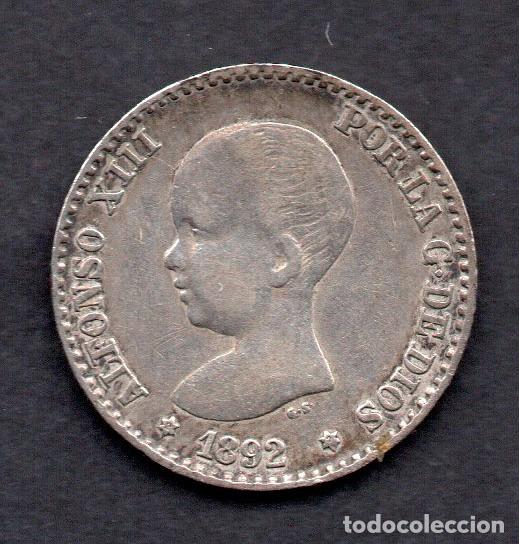 Monedas de Espa&ntilde;a: 50 CENTIMOS 1892 - VARIANTE * 2 - 2 - MUY ESCASA - Foto 2