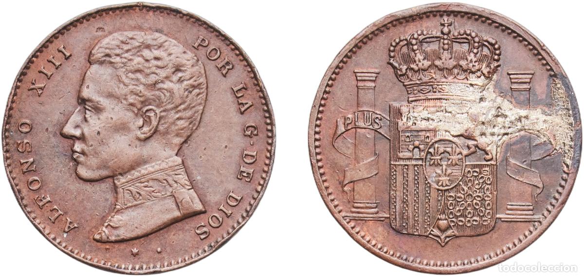 M&uuml;nzen von Spanien: Spain Kingdom ND Token - Alfonso XII Copper 3.59g AU Corrossion