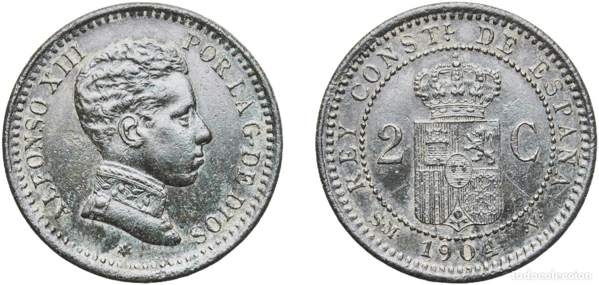 Monete da Spagna: Spain Kingdom 1904 ? SMV 2 Centimos - Alfonso XIII (4th portrait) Bronze (95% copper, 4% tin, 1% z