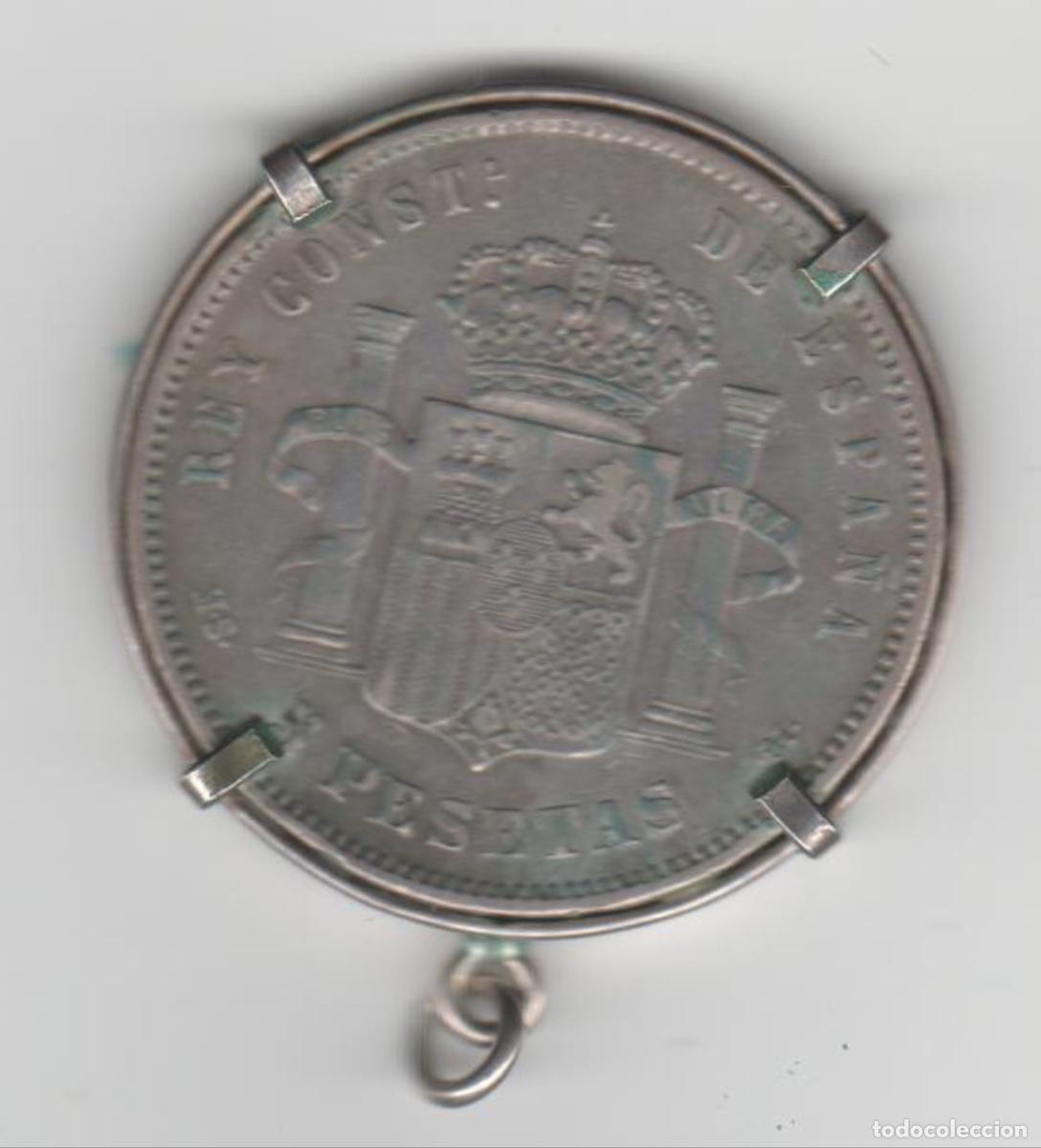 Monedas de Espa&ntilde;a: 5 pesetas Alfonso XII 1883 engarzada - Foto 2