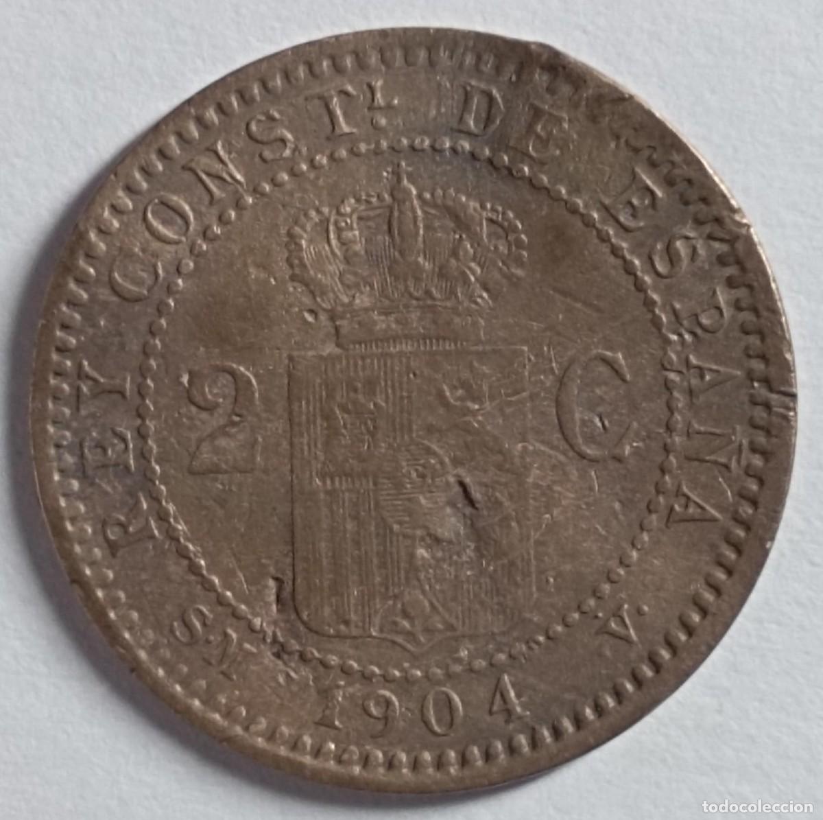 Monedas de Espa&ntilde;a: Moneda de Espa&ntilde;a 2 c&eacute;ntimos Alfonso XIII de 1904 - Foto 1