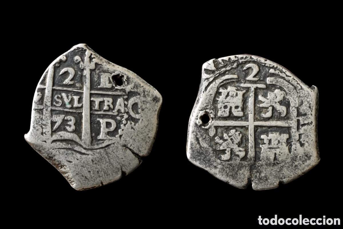 Monete da Spagna: Carlos II 2 reales 1673 potos&iacute;. Mbc+ macuquina
