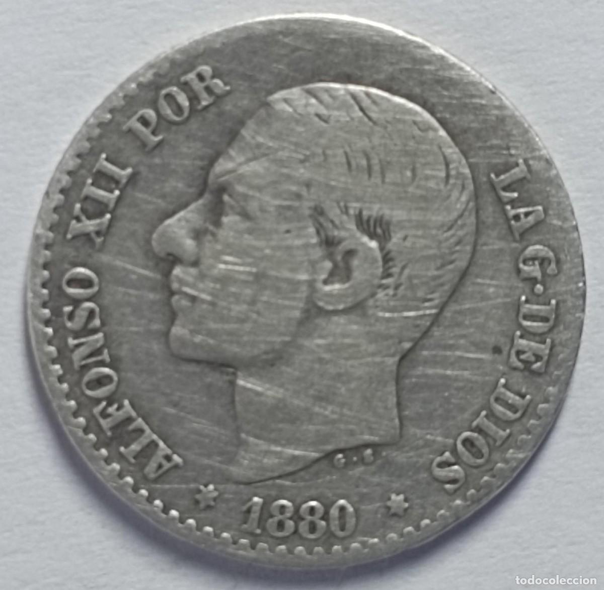 Monedas de Espa&ntilde;a: Moneda 50 c&eacute;ntimos de Alfonso XII de 1880 de plata - Foto 1