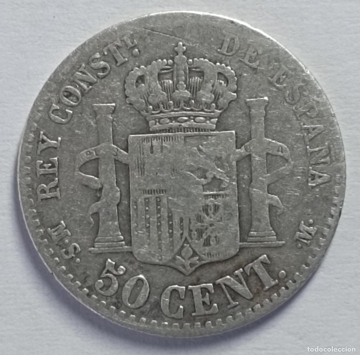 Monedas de Espa&ntilde;a: Moneda 50 c&eacute;ntimos de Alfonso XII de 1880 de plata - Foto 2