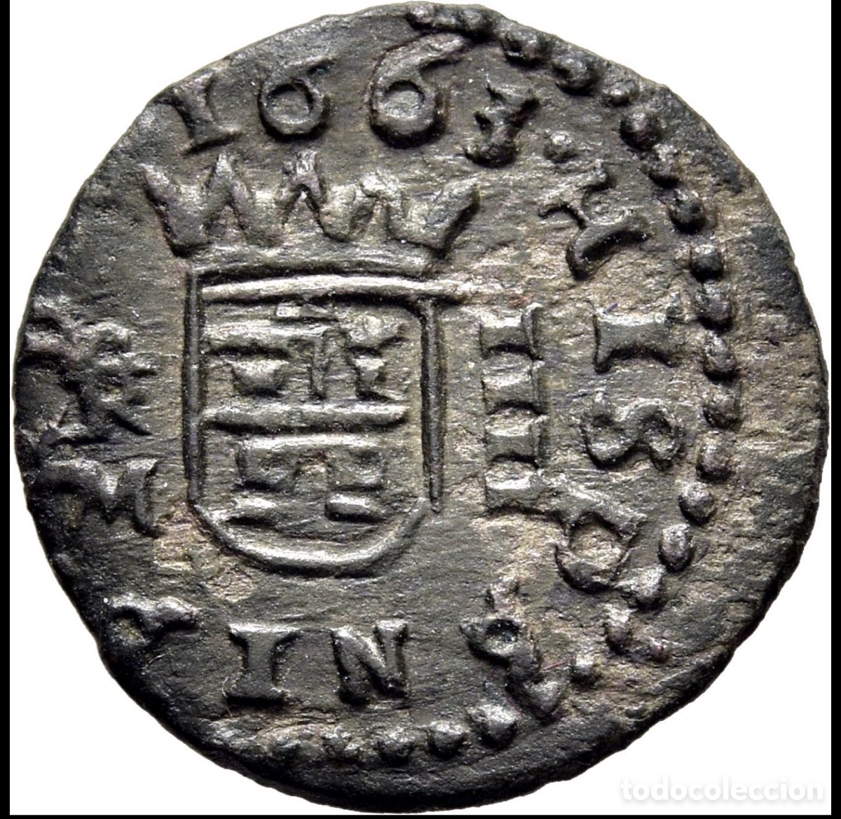 Monedas de Espa&ntilde;a: Moneda 4 Maravedis 1663 TRUJILLO. FELIPE IV - Foto 2