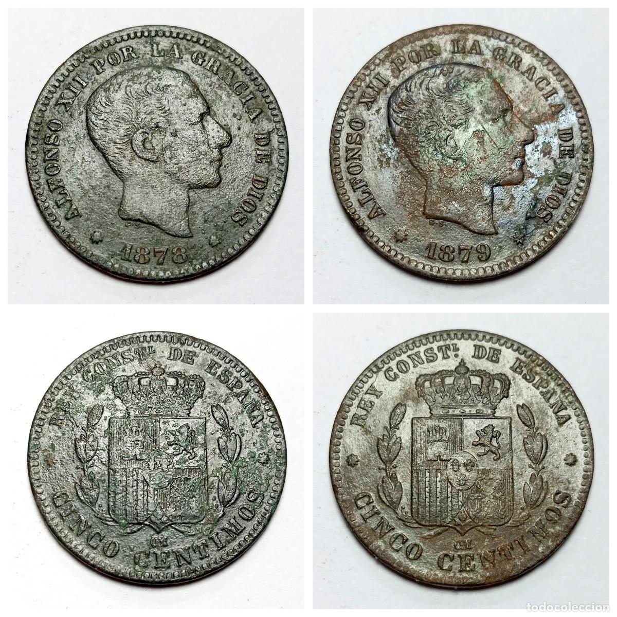 Monedas de Espa&ntilde;a: ⚜️ BBD0 6. Espa&ntilde;a. 5 c&eacute;ntimos 1878 + 1879 OM - Foto 1