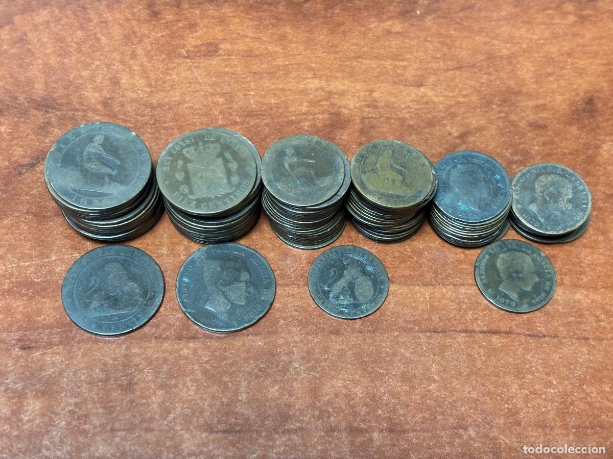 Monedas de Espa&ntilde;a: Lote monedas de 10 y 5 c&eacute;ntimos espa&ntilde;olas de 1870-1880 - Foto 1