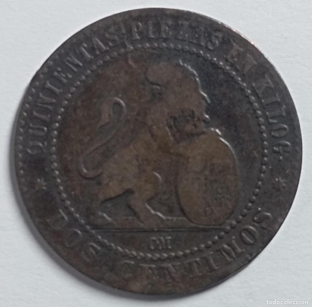 Monedas de Espa&ntilde;a: Moneda de Espa&ntilde;a dos c&eacute;ntimos Gobierno Provisional de 1870 - Foto 1