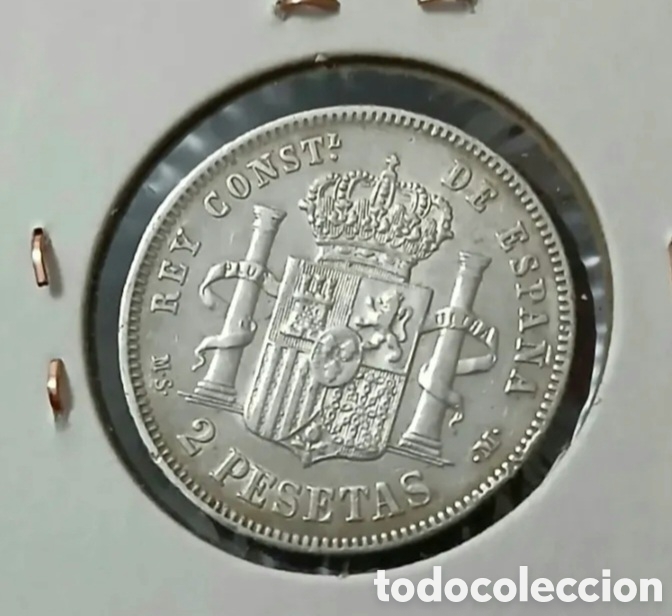 Coins of Spain: ESCASA MONEDA DE PLATA 2 PTS DEL REY ALFONSO XII 1881 EBC(BONITA PATINA)