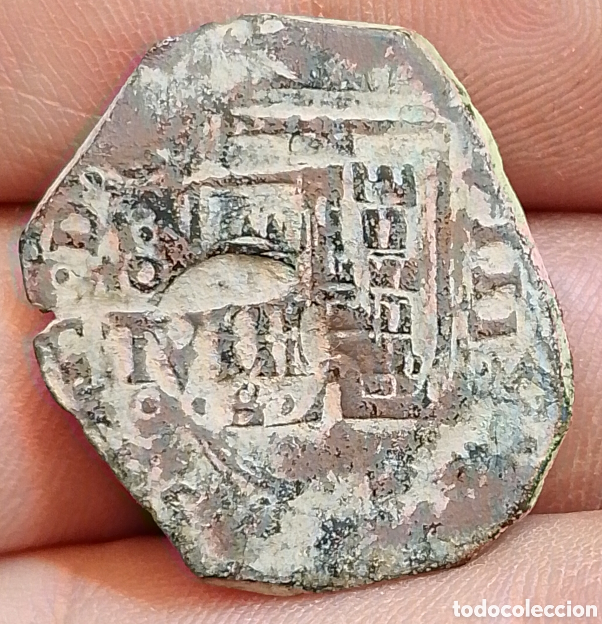 Monedas de Espa&ntilde;a: A-Felipe IV 8 maraved&iacute;s Toledo T superada de &ordm; 1624 resello VIII Sevilla S 1641