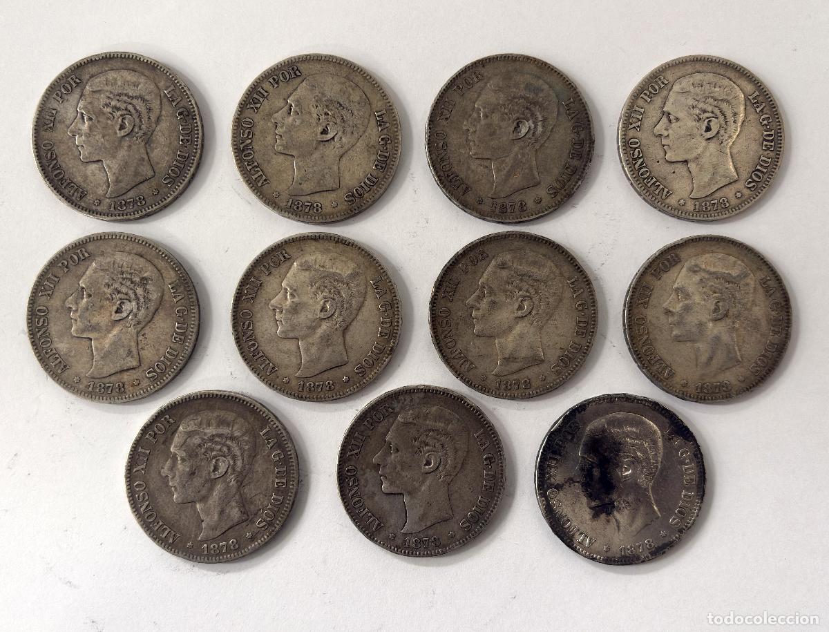 Monedas de Espa&ntilde;a: LOTE DE 11 MONEDAS EN PLATA - ALFONSO XII - DURO 5 PESETAS. A&Ntilde;O 1878. SALEN A SUBASTA A 1 CENTIMO !!