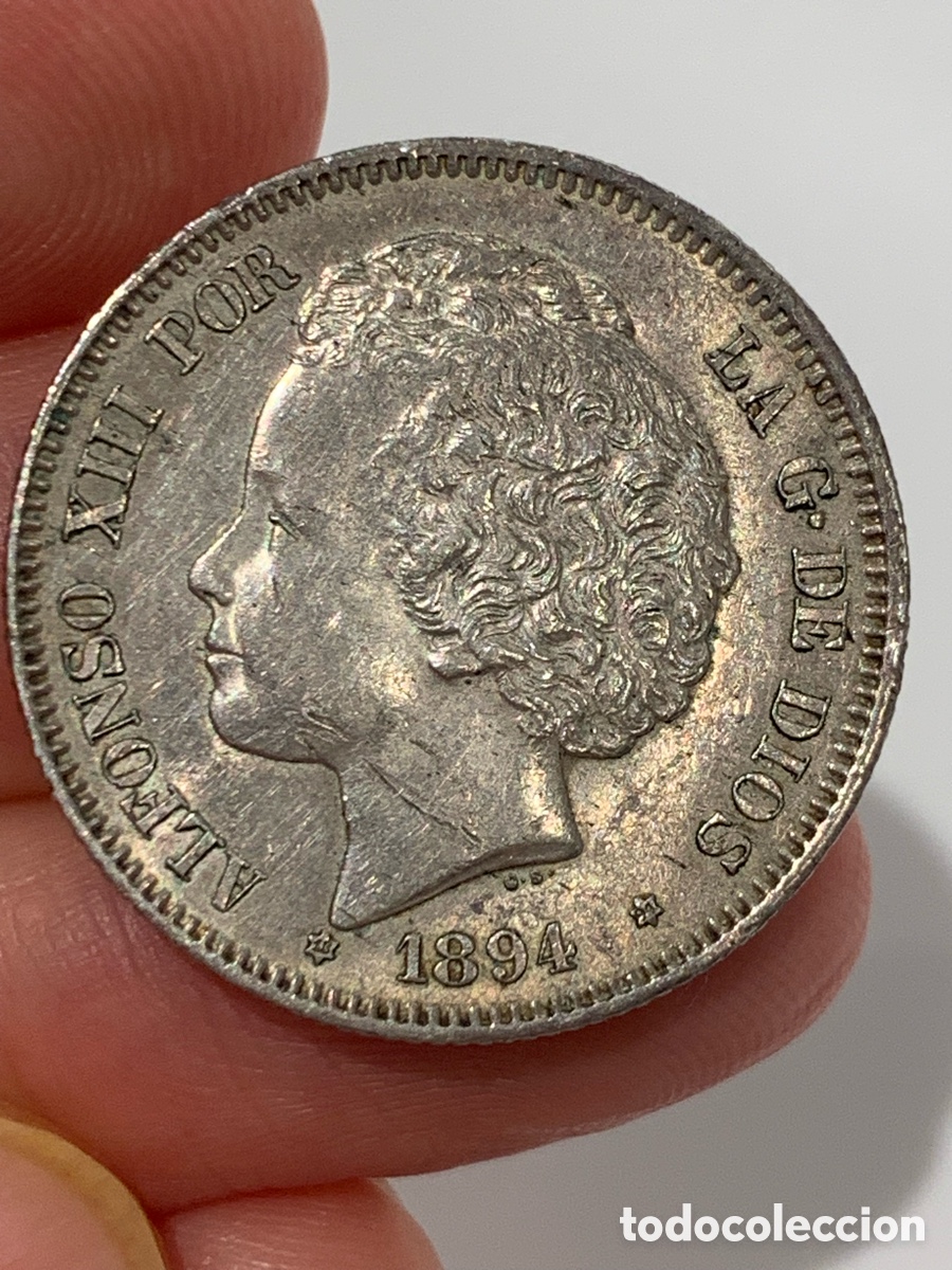 Monedas de Espa&ntilde;a: MONEDA. ESPA&Ntilde;A. 2 PESETAS. ALFONSO XIII. 1894. PGV. ESTRELA *18-94* MBC+