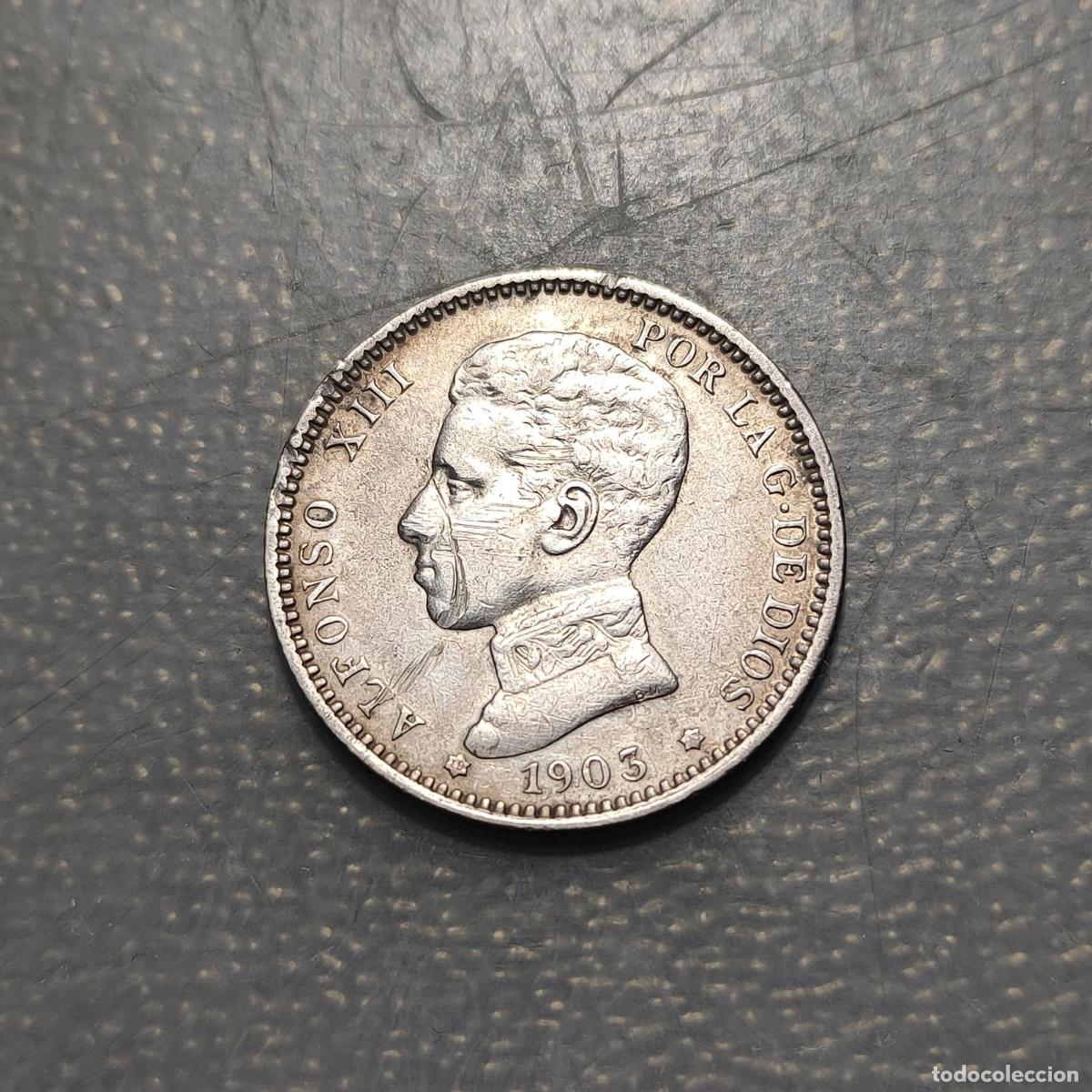 Monedas de Espa&ntilde;a: ESPA&Ntilde;A ALFONSO XIII 1 PESETA 1903 MBC RAYA EN LA CARA