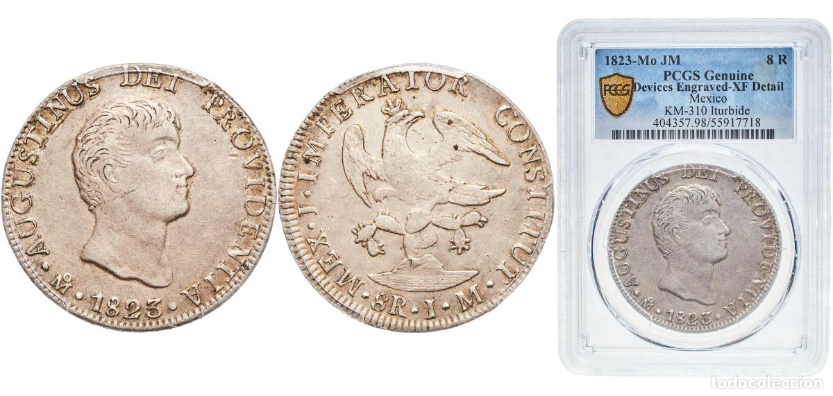 Monedas de Espa&ntilde;a: Mexico 1823 Mo JM 8 Reales - Agust&iacute;n I Silver (.903) Mexican Mint PCGS XF KM 310