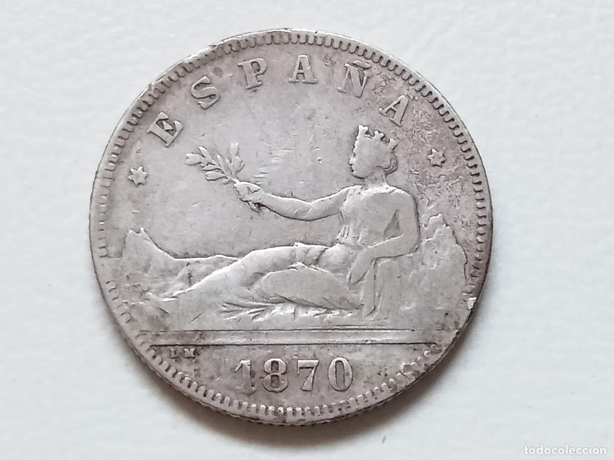 Monedas de Espa&ntilde;a: GOBIERNO PROVISIONAL 2 PESETAS PLATA 1870 *(X-74) DEM MBC-