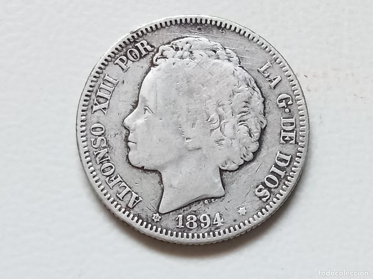 Monedas de Espa&ntilde;a: ALFONSO XIII 2 PESETAS PLATA 1894 *(18-X) PGV BC+
