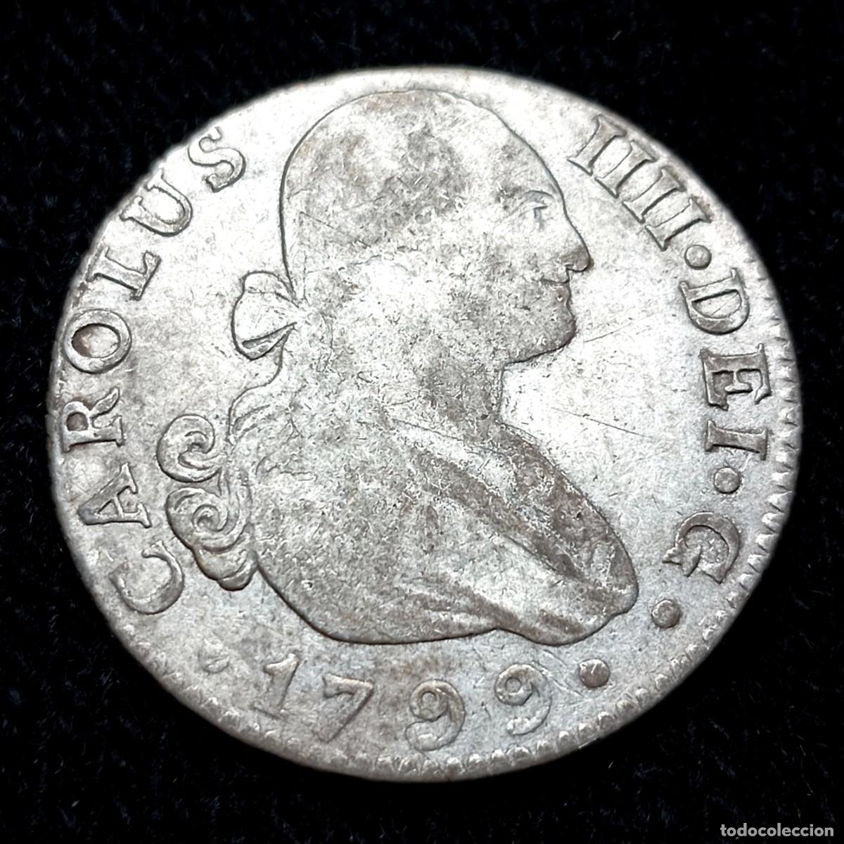 Monedas de Espa&ntilde;a: ⚜️ BBD3 5. Plata. Carlos IV. Espa&ntilde;a. Sevilla CN. 2 reales 1799. 5,95 g