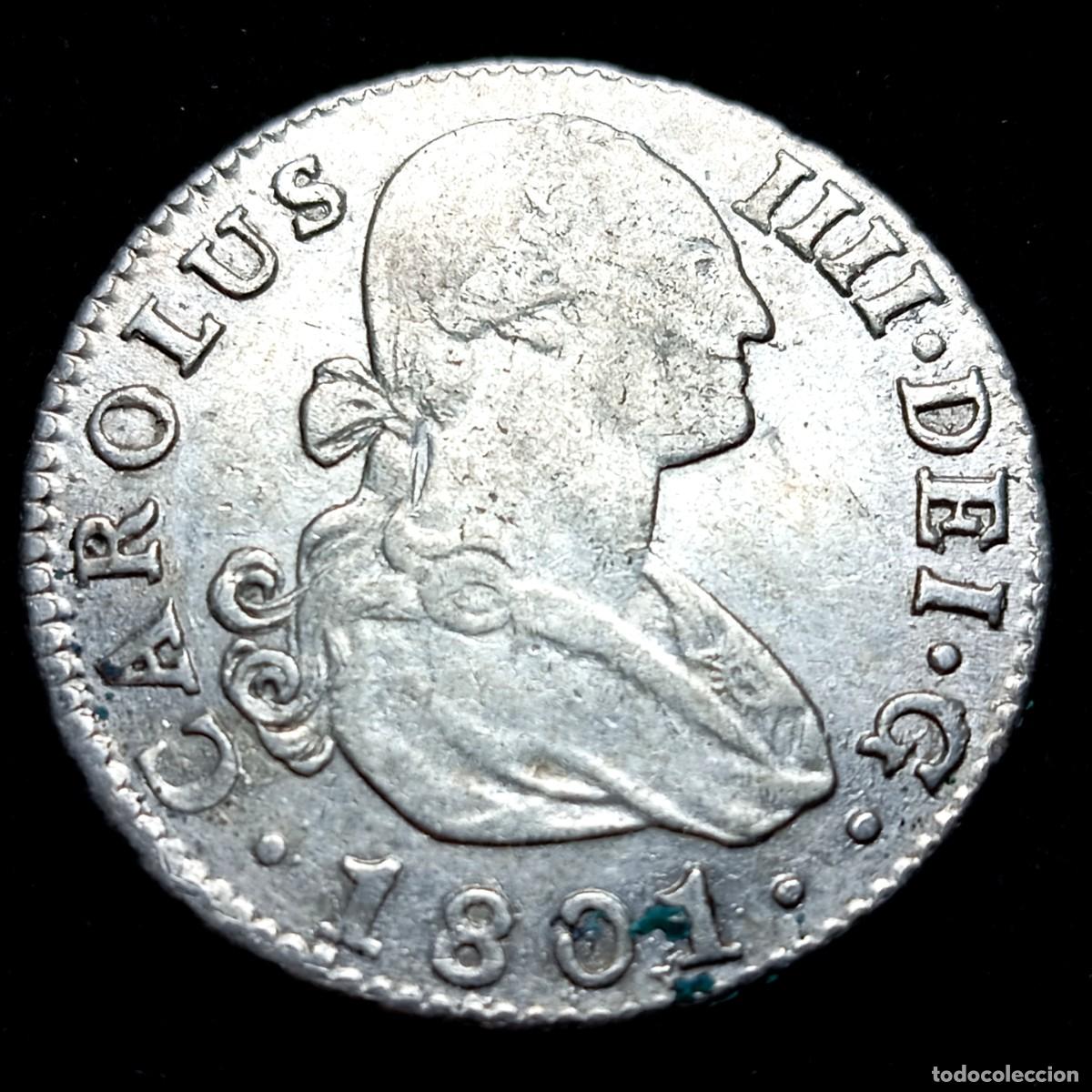 Monedas de Espa&ntilde;a: ⚜️ BBD3 6. Plata. Carlos IV. Espa&ntilde;a. Sevilla CN. 2 reales 1801. 5,83 g