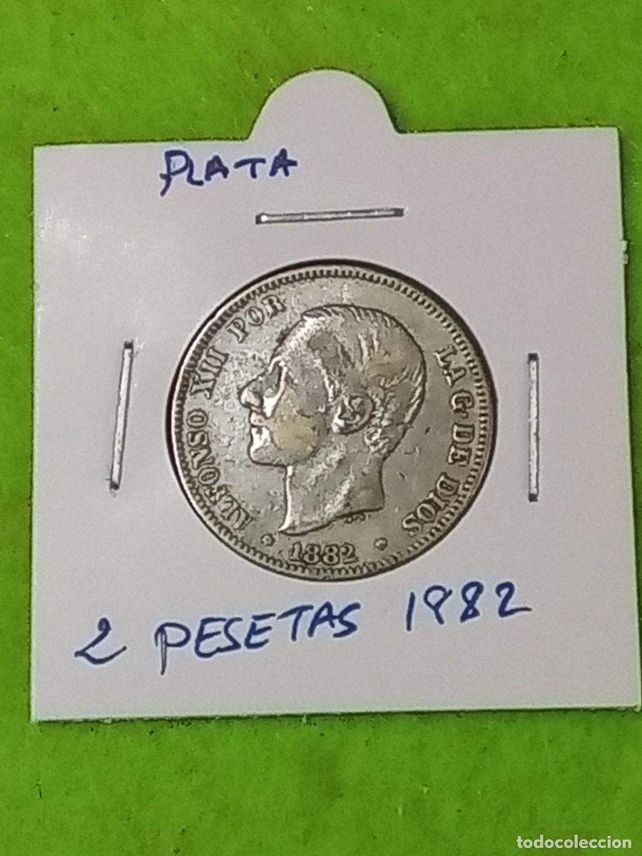 Monete da Spagna: Plata. Moneda de 2 pesetas. espa&ntilde;olas