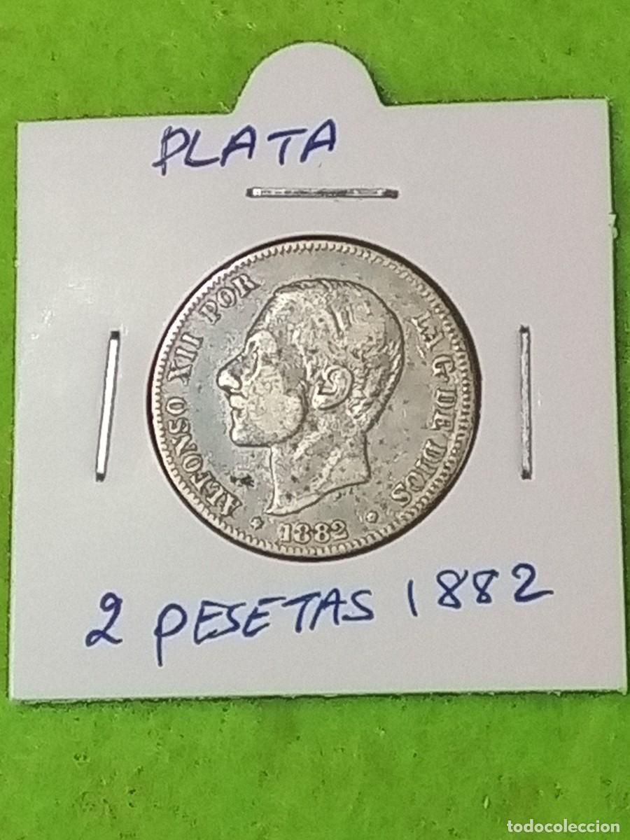 Monete da Spagna: Plata. Moneda de 2 pesetas. espa&ntilde;olas