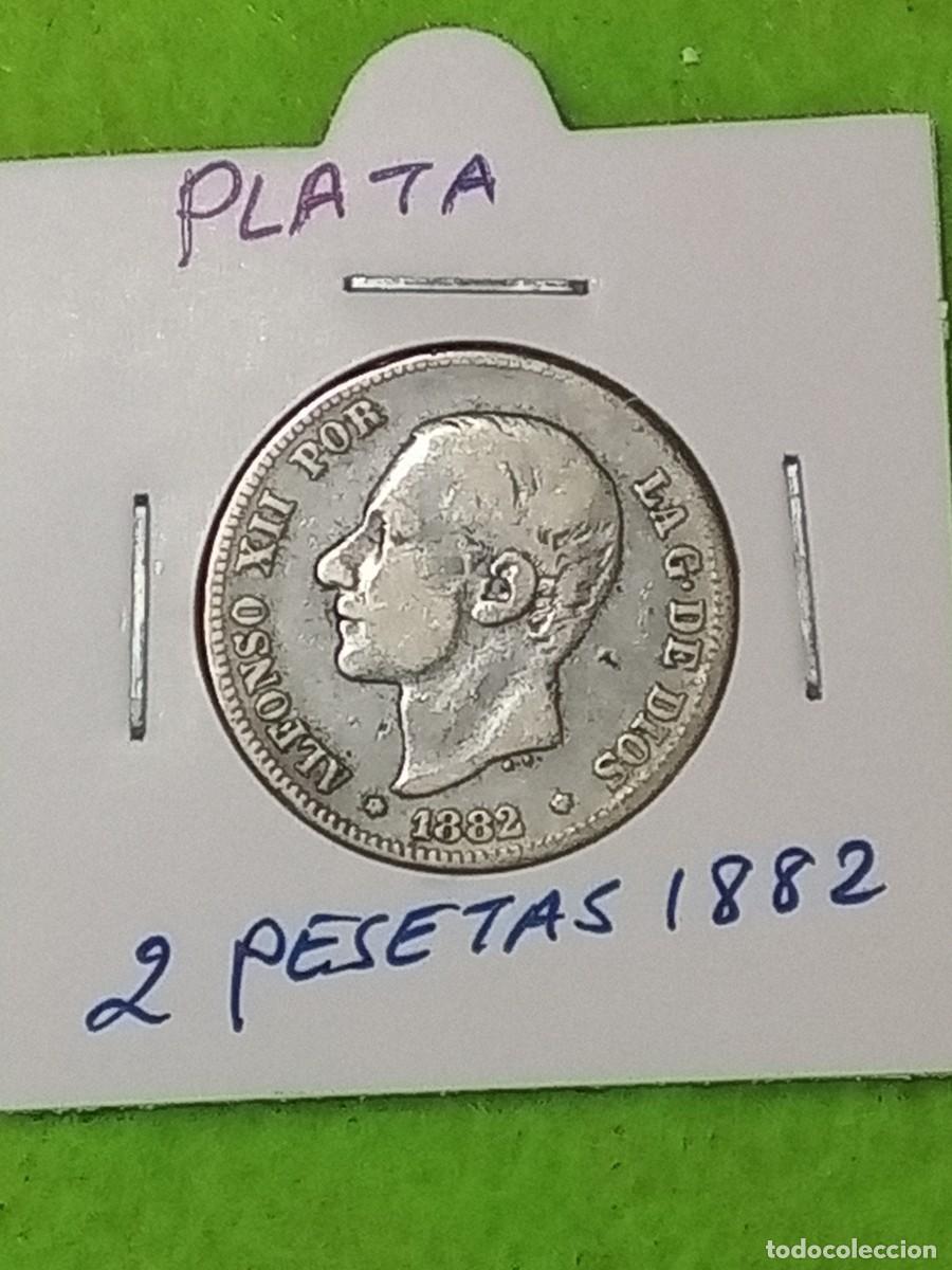 Monete da Spagna: Plata. Moneda de 2 pesetas. espa&ntilde;olas