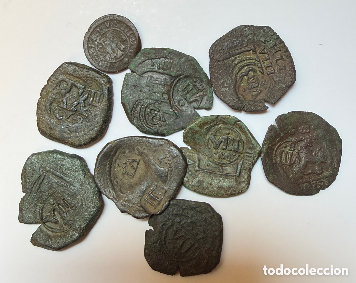 Monedas de Espa&ntilde;a: Lote 9 Maraved&iacute;s de los Austrias.