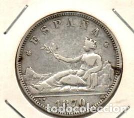 Monedas de Espa&ntilde;a: GOBIERNO PROVISIONAL DOS PESETAS 1870 *73 DEM PLATA