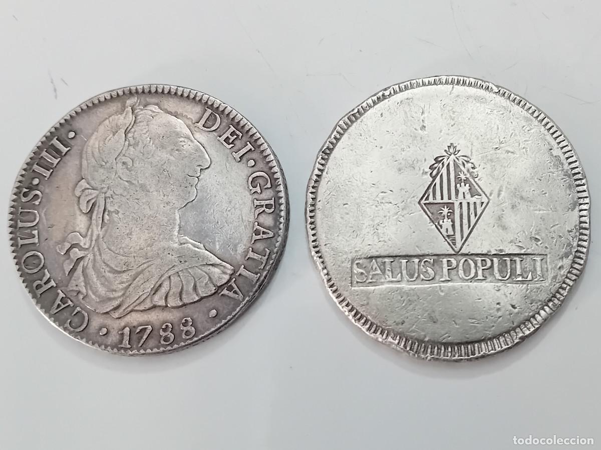 Monedas de Espa&ntilde;a: lote plata: 8 reales 1788 Mexico, + 20 sous Mallorca