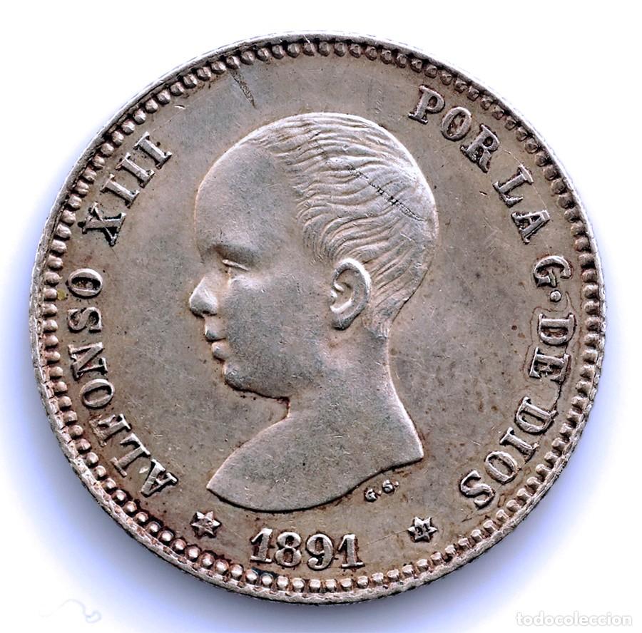 Monedas de Espa&ntilde;a: Sc-Spain-Alfonso XIII. 1 Peseta. 1891*18-91 PGM. Madrid. EBC/EBC-. Plata 5 g.
